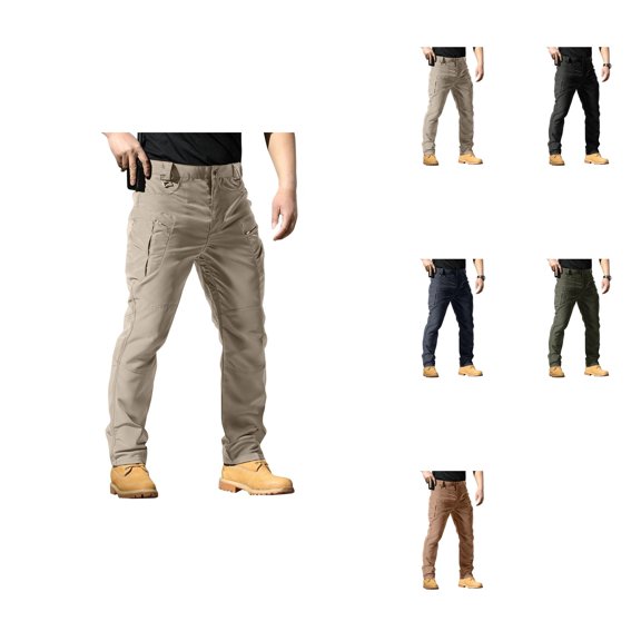 Men's Loose Fit Tactical Cargo Pants, Non-Stretch Outdoor Hiking Work Pants with Multiple Pockets, Lightweight Ripstop Fabric, Water Resistant, Solid Color Design for All Seasons