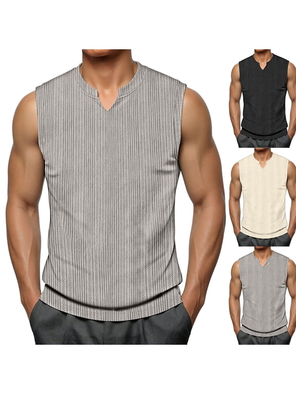 Men's Loose Fit Textured V-Neck Sleeveless Tank Top | Breathable Quick Dry Gym Muscle Tee | Polyester Spandex Blend Casual Daily Beach Summer Vacation | Zenithor,Gray 4XL