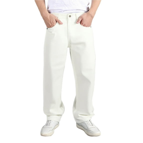 Men's Loose Fit Washed Denim Jeans Casual Streetwear Baggy Wide Leg Hop Pants for Everyday Wear
