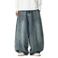 thumbnail image 1 of Men's Loose Fit Wide Leg Barrel Jeans Trendy Streetwear Denim Pants Comfortable Casual Hop Fashion, 1 of 2