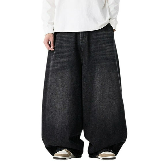 Men's Loose Fit Wide Leg Barrel Jeans Trendy Streetwear Denim Pants Comfortable Casual Hop Fashion