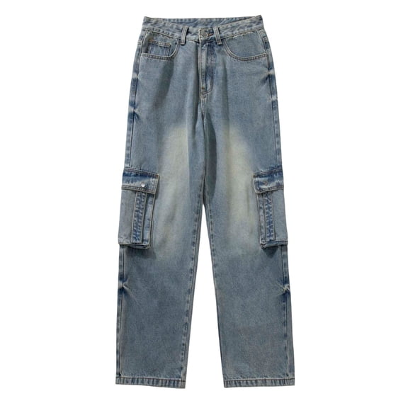 Men's Loose Fit Wide Leg Cargo Denim Pants with Multiple Pockets Comfortable High Waisted Casual Jeans for Daily Wear