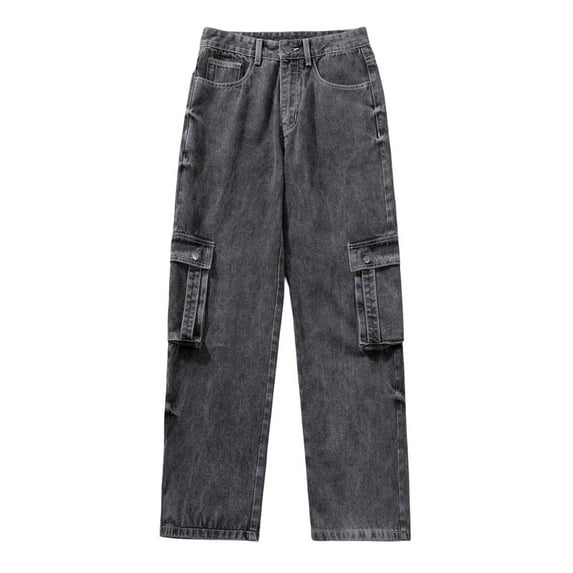 Men's Loose Fit Wide Leg Cargo Denim Pants with Multiple Pockets Comfortable High Waisted Casual Jeans for Daily Wear