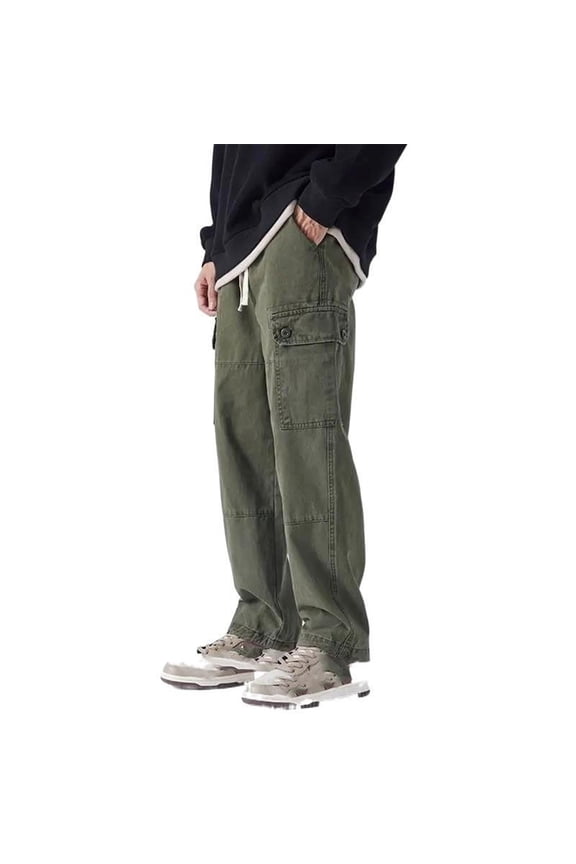 Men's Loose Fit Wide Leg Cargo Pants, Casual Straight Leg Trousers with Multiple Pockets, Stylish and Functional for Outdoor and Daily Use,Green,M