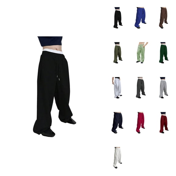 Men's Loose Fit Wide Leg Casual Pants with Drawstring Waist, Straight Leg Comfortable Sweatpants with Pockets for Daily Wear and Sports