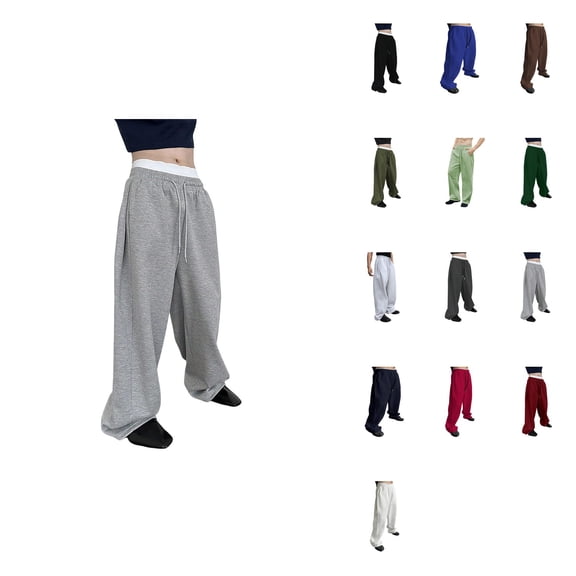 Men's Loose Fit Wide Leg Casual Pants with Drawstring Waist, Straight Leg Comfortable Sweatpants with Pockets for Daily Wear and Sports