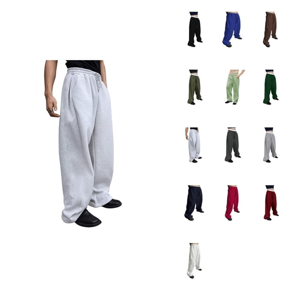 Men's Loose Fit Wide Leg Casual Pants with Drawstring Waist, Straight Leg Comfortable Sweatpants with Pockets for Daily Wear and Sports