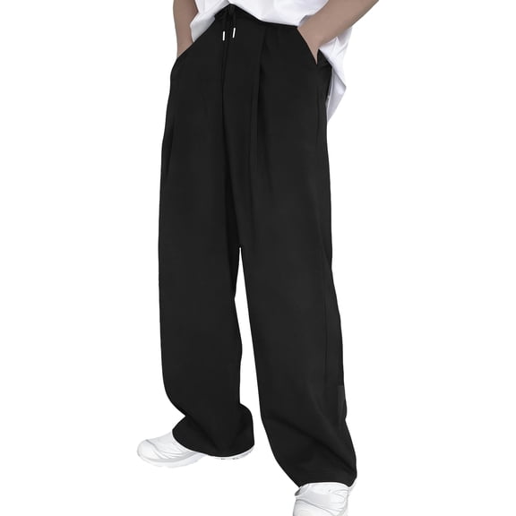 Men's Loose Fit Wide Leg Pants Casual Drawstring Waist Trousers Comfortable Relaxed Style for Daily Wear