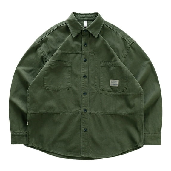 Men's Loose Fit Work Jacket - Shirt Style, Long Sleeve - Calvary Twill, for Spring/Autumn, Casual/Business, M-XXXXL
