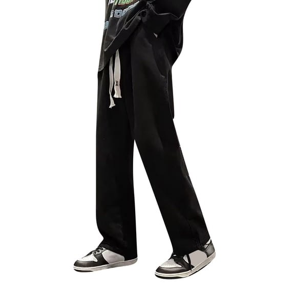 Men's Loose-Fit Work Pants with Adjustable Drawstring Waist, Multi-Pocket Design & Straight-Leg Style for Casual Sports and Outdoor Activities (Comfortable & Durable),Black 3XL