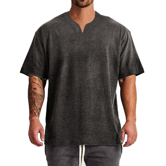 Men's Loose Fitness V Neck T Shirt - Half Sleeve, Solid Color, Casual Workwear - M-XXL Sizes, Bust 104-122cm