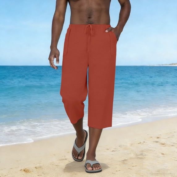 Men's Loose-Fitting Casual Linen Pants in Solid Colors