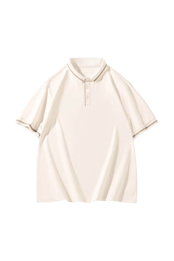 Men's Loose Fitting T-Shirt, Button Lapel Casual Breathable Business Golf Tee Tops for Office Work Daily Wear Beige 6XL