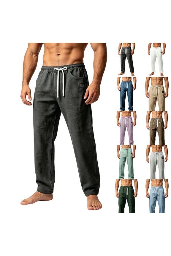 Men's Loose Hemp Blend Trousers Pants Beach Breathable Lightweight Elastic Drawstring Slim Casual Daily Summer Holiday Travel Streetwear Hiking Swim Gym Workout | Zenithor,Black M