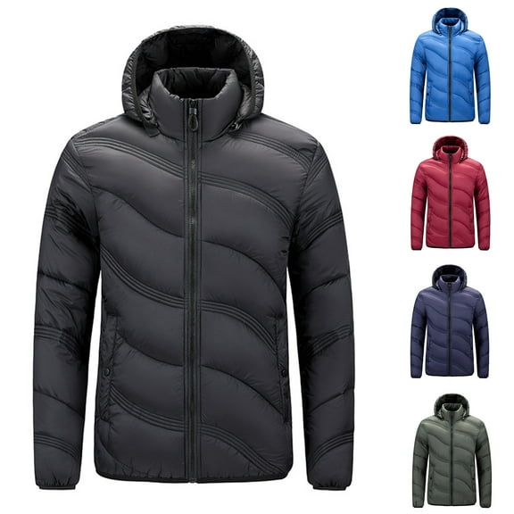 Men's Loose Hooded Cotton-Padded Jacket Coat for Casual Comfort, Daily Outings, and Winter Season Wear,Blue,M