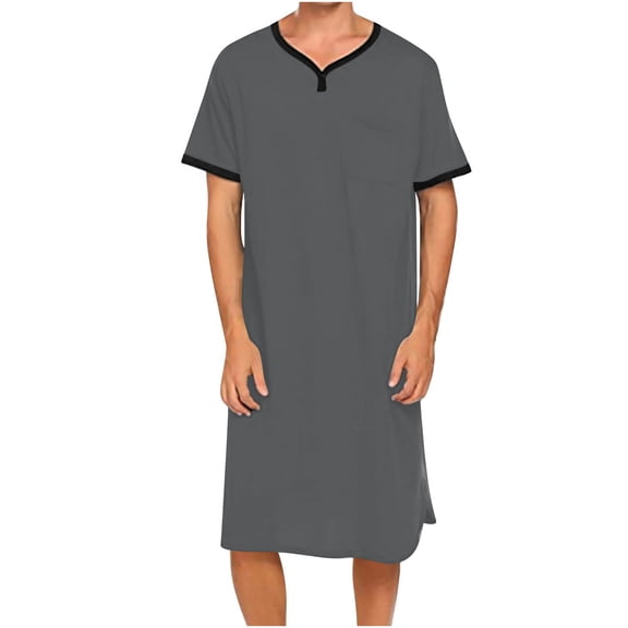 Men's Loose Nightshirts Homewear Short Sleeve V Neck Soft Summer Sleepwear Nightwear Pajama Long Tops for Men (2XL, Gray)