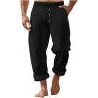 Men's Loose Pants Casual Beach Solid Color Loose Drawstring Button Pocket Pants Black