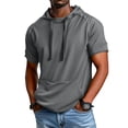 thumbnail image 1 of Men's Loose Pocket Casual Sports Hooded Short-Sleeve T-Shirt Comfortable Soft Fabric Spring & Summer Daily Wear Active Tops,Dark Gray,S, 1 of 5