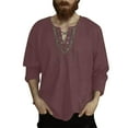thumbnail image 1 of Men's Loose Retro Lace Up Shirts Cotton Linen V-neck Long Sleeve Top Renaissance Pirate Viking Medieval Blouse, 1 of 4