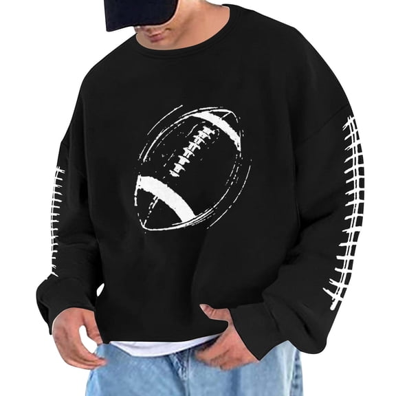 Men's Loose Rugby Print Crewneck Sweatshirts Long Sleeve Casual Pullover Workout Tee Shirt Tops