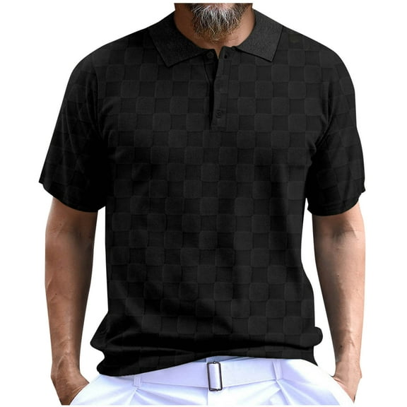 Men's Loose Running Short Sleeve Simple All-match Round Neck T-shirt Casual Checkered Jacquard Fitness Top