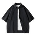 thumbnail image 1 of ZQUUVOU Men's Loose Short Sleeve Shirt Solid Color Turndown Collar Button Short Sleeved Black, 1 of 3