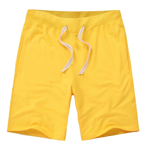 Men's Loose Sports Shorts Knee Length High Waist Drawstring Casual Cotton Shorts Unisex Mens Cotton Knit Sweat Shorts Yellow S