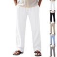 thumbnail image 1 of Men’s Loose Straight Cotton Linen Pants Breathable Summer Casual Bottoms, 1 of 9