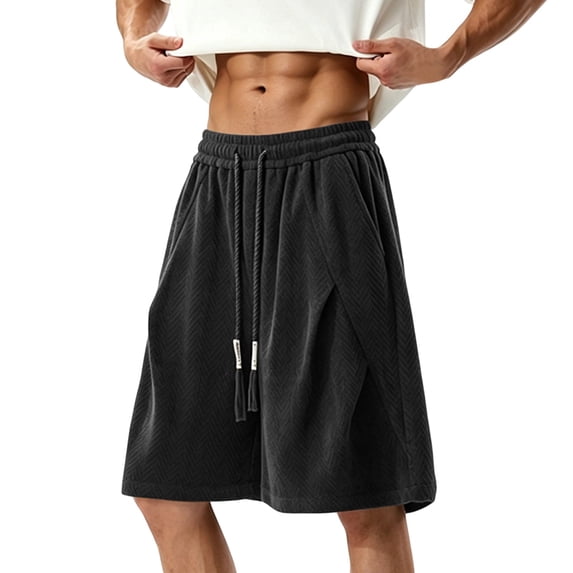 Men's Loose Straight Summer Shorts, Knee-Length Sports Casual, Breathable Cotton Blend.