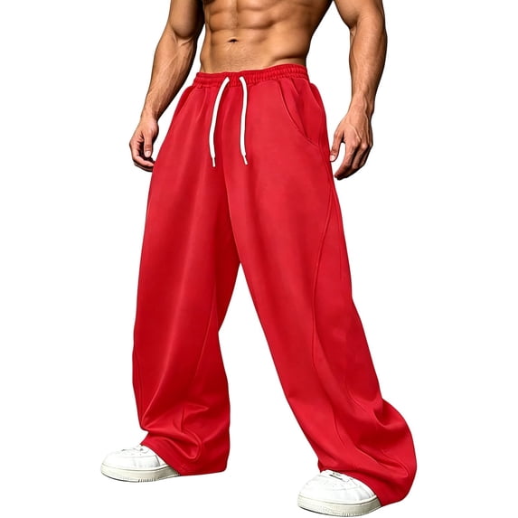 Men's Loose Sweatpants Wide Leg Elastic Waist Drawstring Pants Casual Straight Sweats Workout Pants with Pockets Men's Workout Joggers