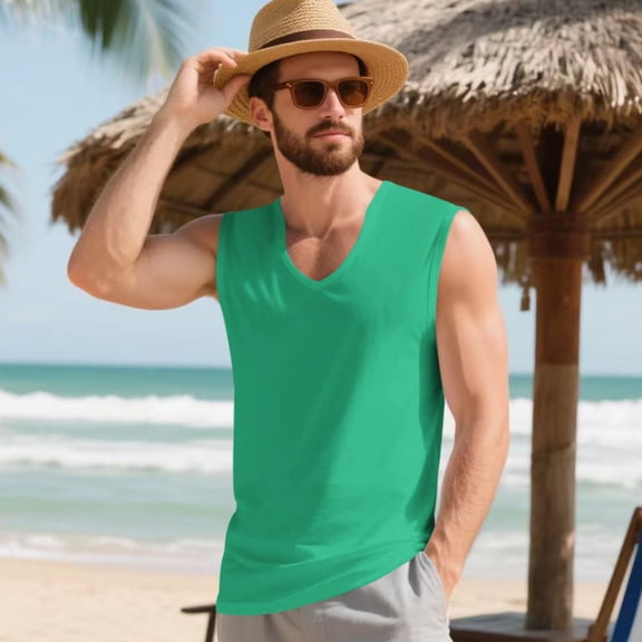 Men's Loose V-Neck Quick-Dry Vest Breathable Lightweight Sleeveless Top for Vacation Workout Casual Wear Light Green Size XXL