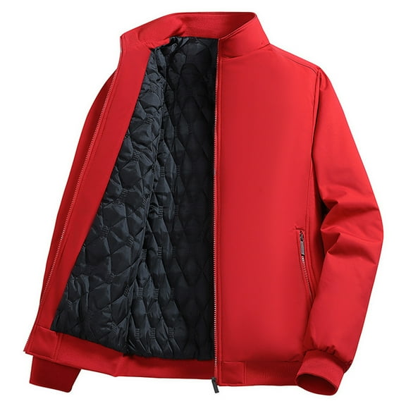 Men's Loose-fitting Casual Fleece-lined Long-sleeved Jacket (Padded) Red L