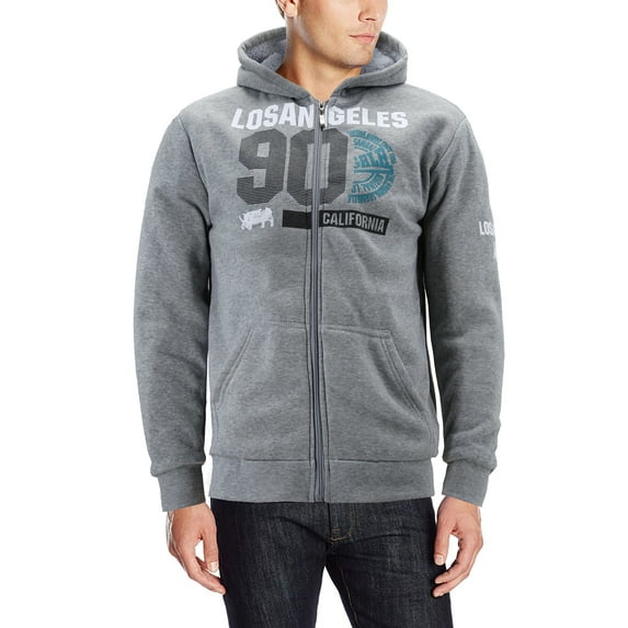 Men's Los Angeles Athletic Sherpa Lined Fleece Zip Up Hoodie Sweater Jacket (Grey, XL)