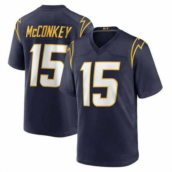Men's Los Angeles C McConkey 15 Navy Stitched T-Shirts Sports Player Game Top, X-Large