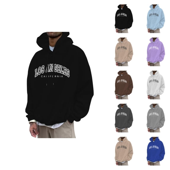 Men's Los Angeles City Letter Print Hoodie Sweatshirt Long Sleeve Crewneck Casual Pullover Tops