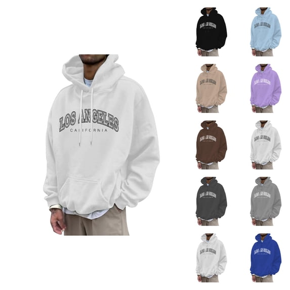 Men's Los Angeles City Letter Print Hoodie Sweatshirt Long Sleeve Crewneck Casual Pullover Tops