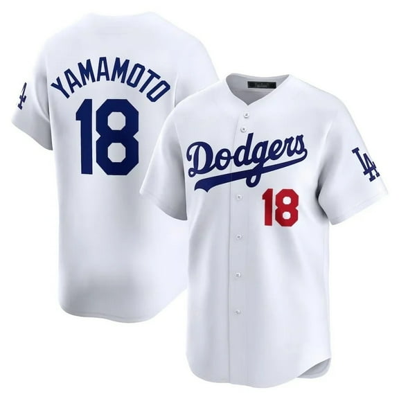 Men's Los Angeles D Team #18 Yamamoto T-Shirt Uniform, Athletic Casual Button Down Short Sleeve-White2-L