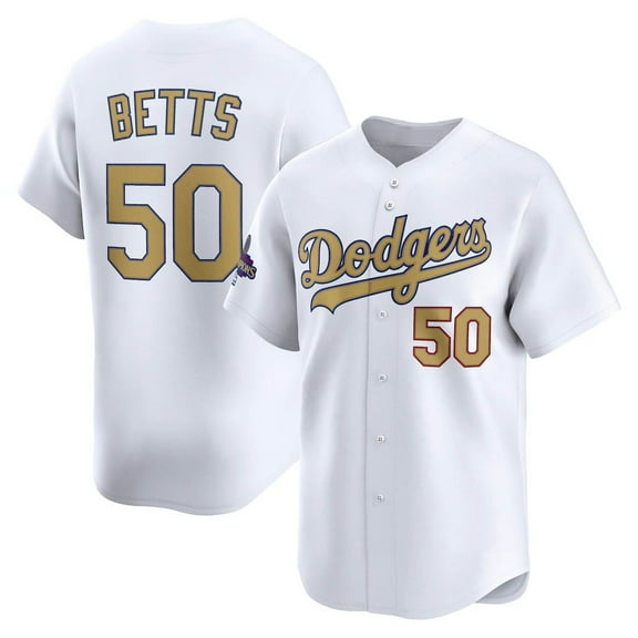 Men's Los Angeles D White/God 50 Betts Short Sleeve Fan Essential for Daily Use Athletic Team Button T-Shirt-S