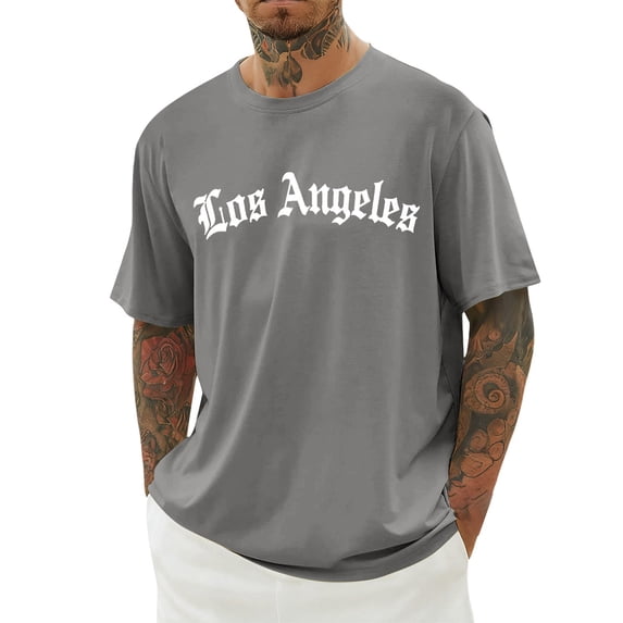 Men's Los Angeles Graphic Tee, Crew Neck Short Sleeve, Breathable Fabric, Casual Comfort for Summer