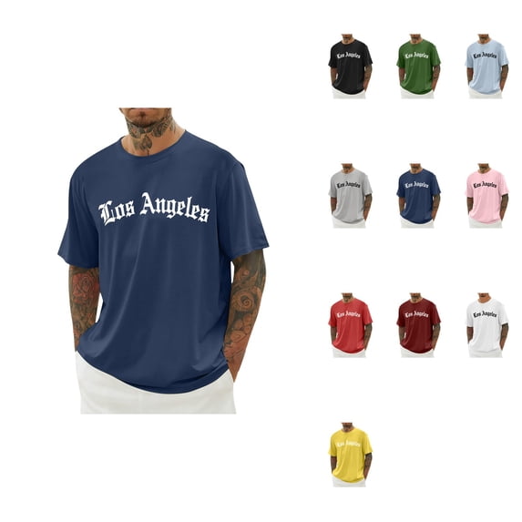 Men's Los Angeles Graphic Tee, Crew Neck Short Sleeve, Breathable Fabric, Casual Comfort for Summer