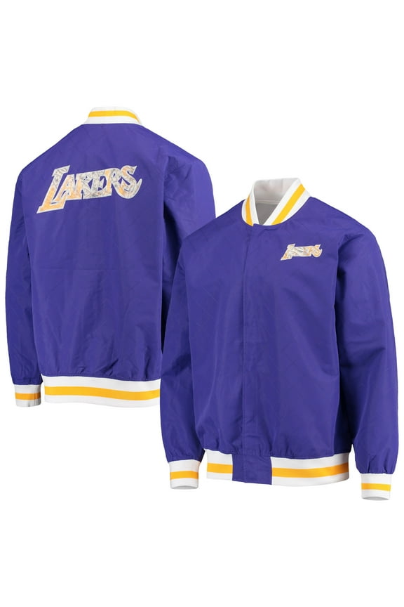Men's Los Angeles Lakers Purple Mitchell & Ness Hardwood Classics 75th Anniversary Authentic Warmup Full-Snap Jacket