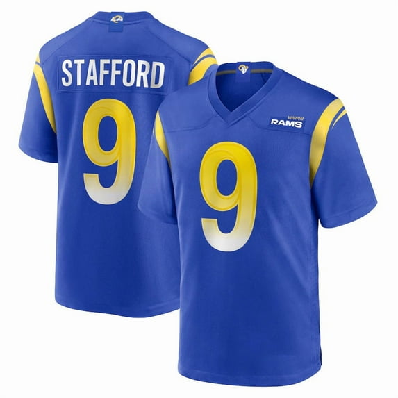 Men's Los Angeles R Stafford 9 Royal Stitched T-Shirts Sports Player Game Top, Large