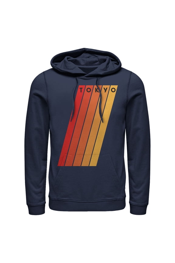 Men's Lost Gods 70s Tokyo Stripes Pull Over Hoodie Navy Blue 2X Large