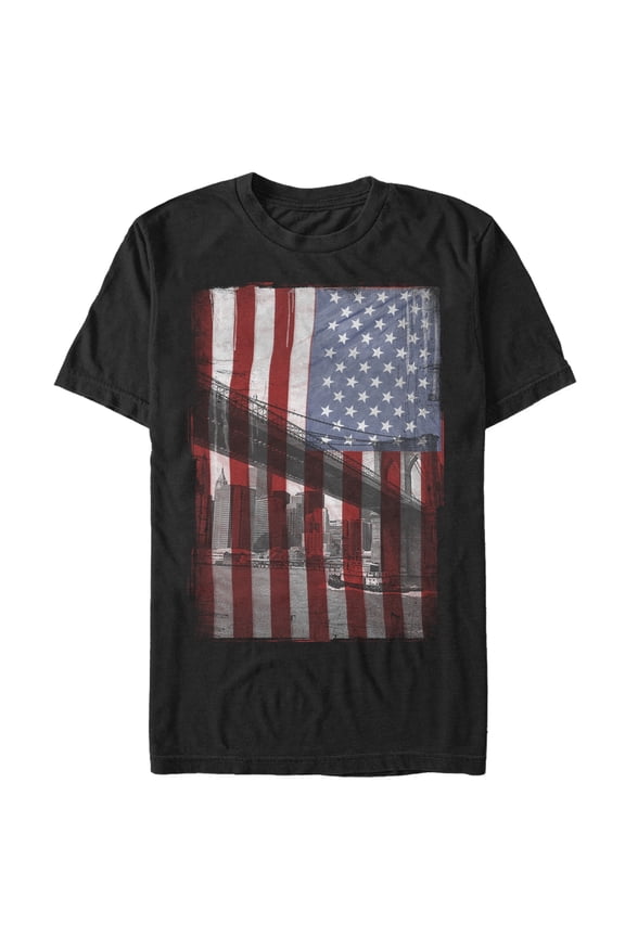Men's Lost Gods American Flag Brooklyn Bridge Graphic Tee Black Small