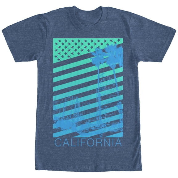Men's Lost Gods American Flag California Palm Trees  Graphic Tee Navy Blue Heather 2X Large