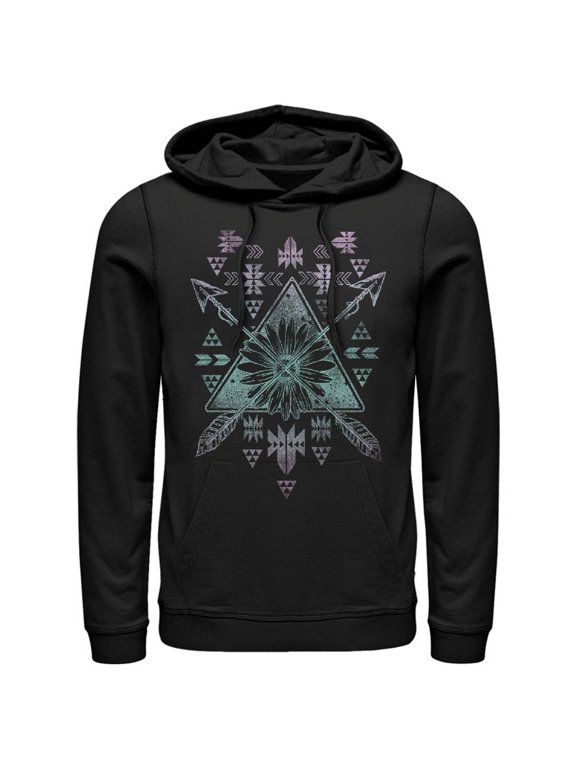Men's Lost Gods Arrow Tribal Print Pull Over Hoodie Black Large