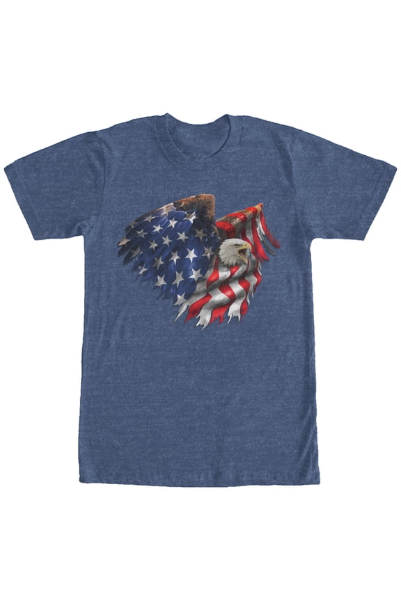Men's Lost Gods Bald Eagle American Flag Graphic Tee Navy Blue Heather Large