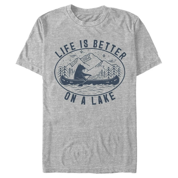 Men's Lost Gods Bear Canoe on Lake Graphic Tee Athletic Heather Large