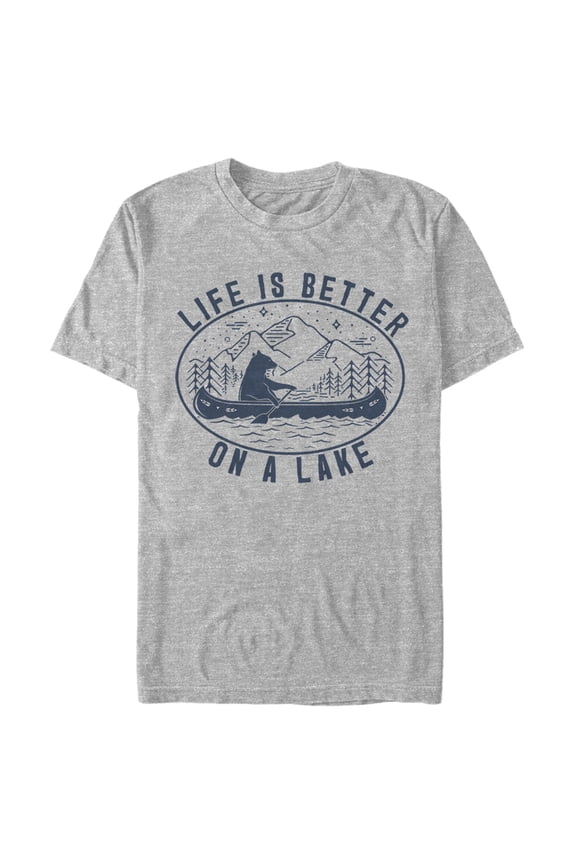 Men's Lost Gods Bear Canoe on Lake Graphic Tee Athletic Heather X Large