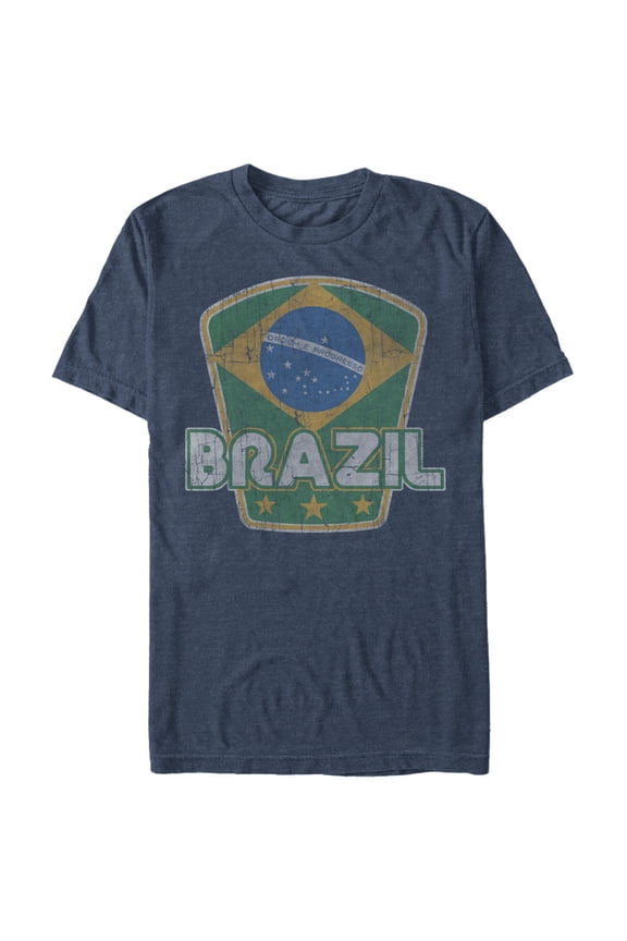 Men's Lost Gods Brazil Flag Stars Graphic Tee Navy Blue Heather Large